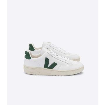 Women's Veja V-12 LEATHER Sneakers White/Green | ZA 671KOR